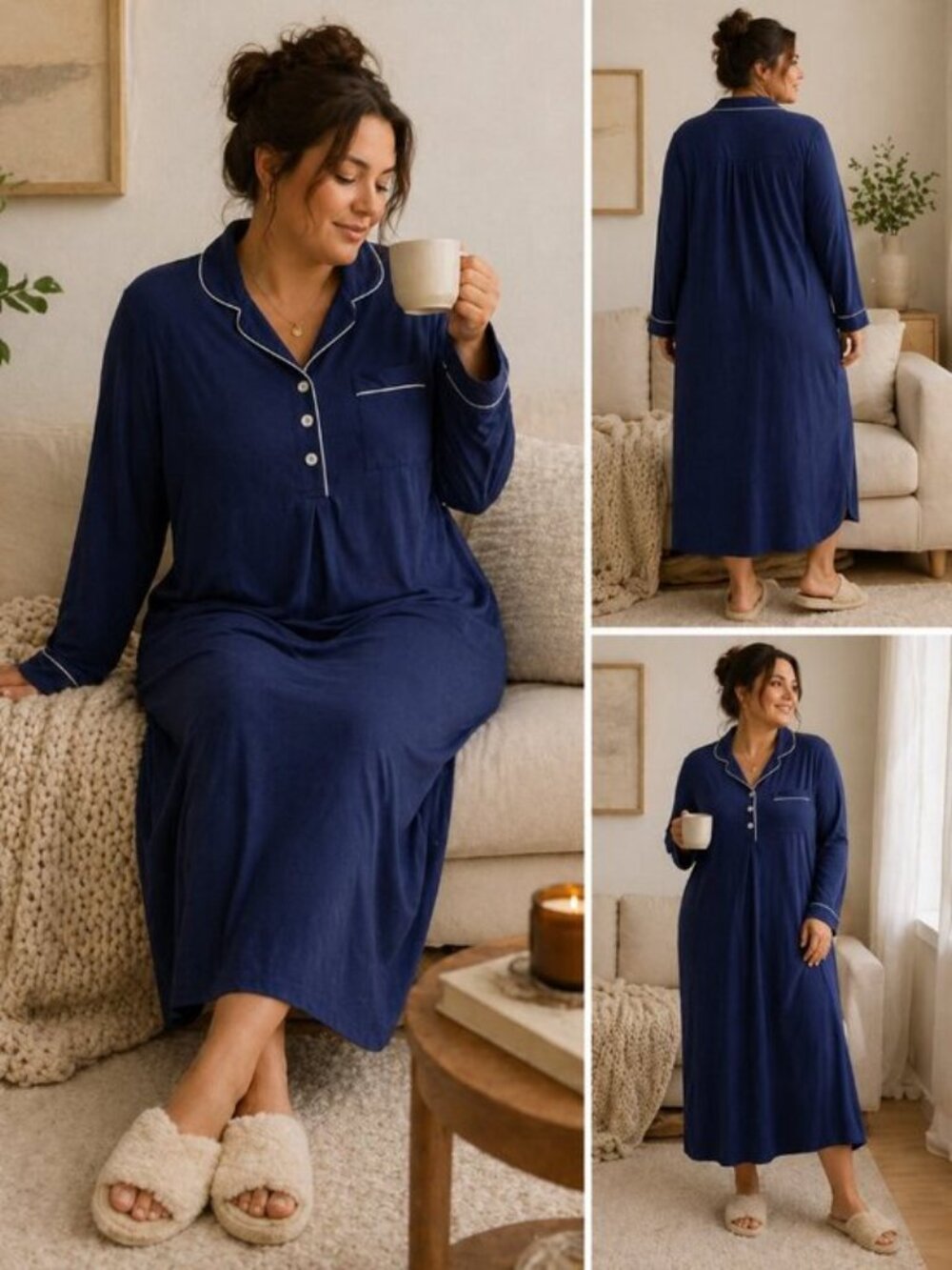 Ella Simone Blue Pajama Dress Nightgown Cozy Loungewear Sleep Shirt 3X Plus Size